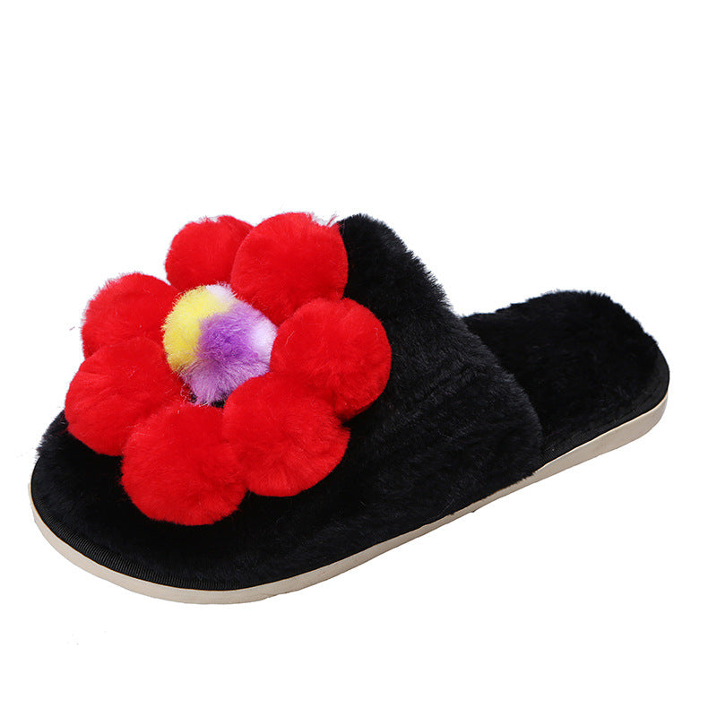 Wholesale Large Size Flower Fur Cotton Slippers